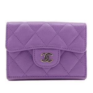 CHANEL Authentic Purple Caviar Leather Wallet